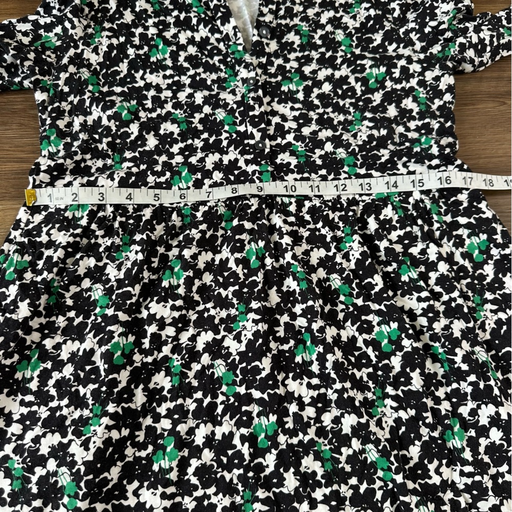 Boden Alma Floral Jersey Knit Dress 8 Button Front Knee Teacher Black Green Prep - Picture 10 of 15